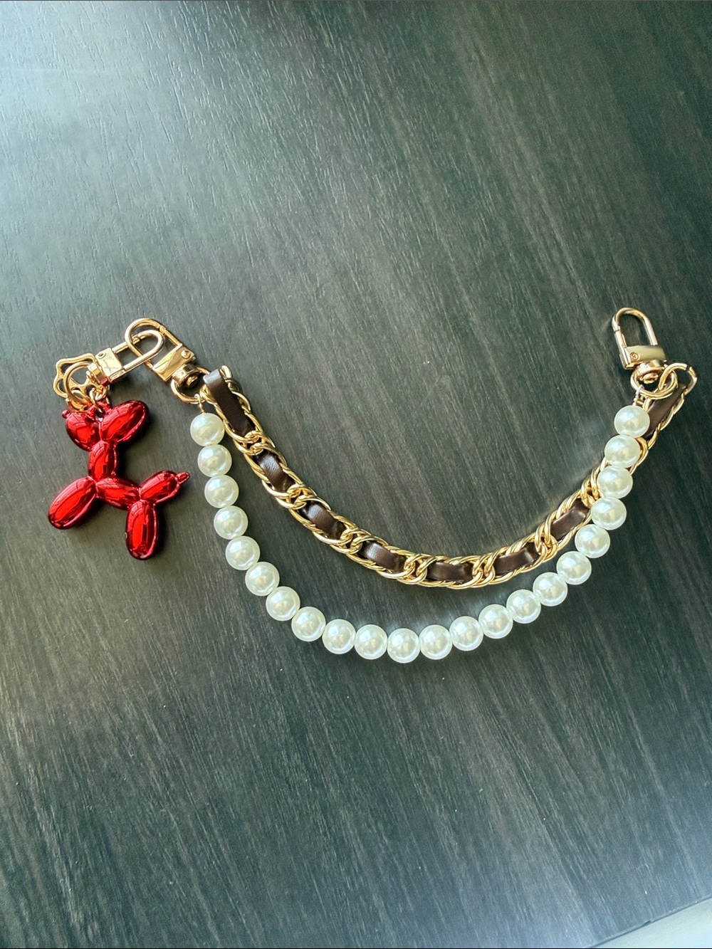 Pearl & Chain Key/Card Holder with Blue and Red Balloon Charms